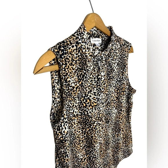 CALVIN KLEIN Leopard Animal Print Sleeveless Popover Tank Blouse - Picture 11 of 11